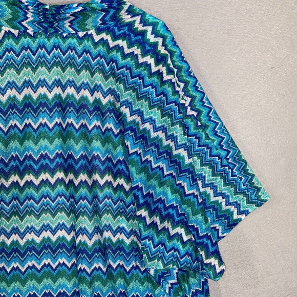Susan Graver Cardigan Womens XL Blue Green Chevron Kimono Sleeve Tasseled Casual - Picture 11 of 14